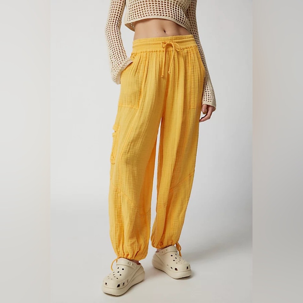 Out From Under Pants Womens M Wide Leg Gauze Baggy Cameron Utility Yellow